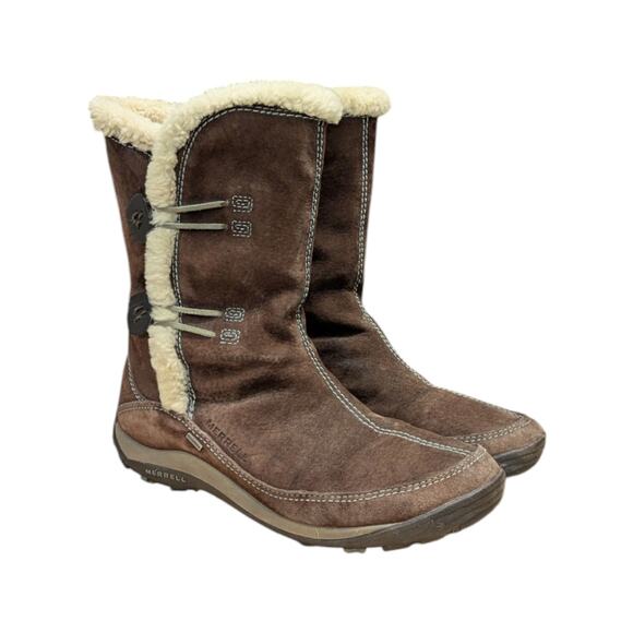 Merrell Yarra Chestnut Suede Boots Shearling Winter Brown Womens 9.5 Gorpcore - Picture 1 of 7